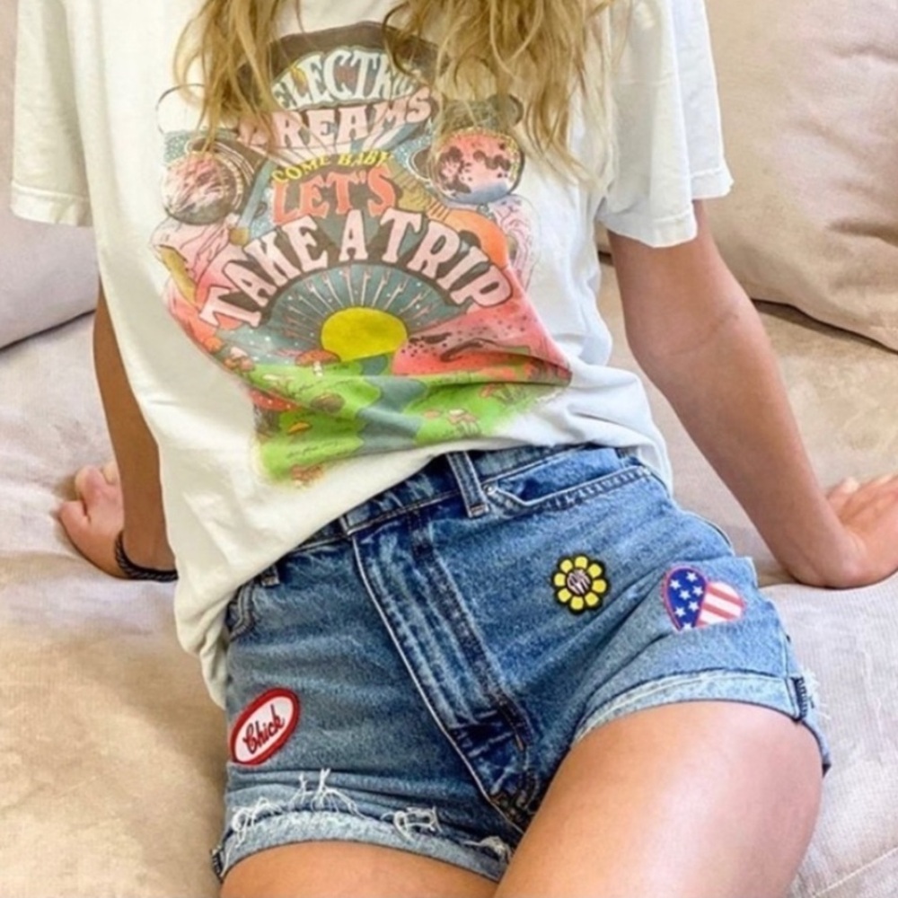 Revice Flower Child Cutoff Shorts with Patches and a High Rise Size 24
